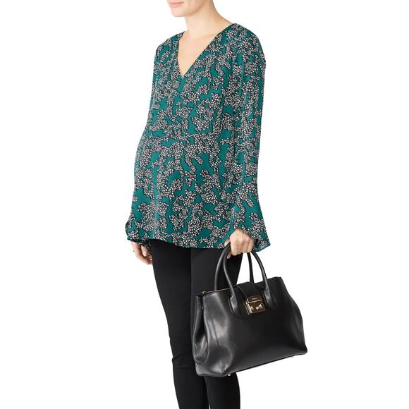 A Pea in the Pod Green Floral Maternity Top Long Bell Sleeve Comfort Floral S - Picture 1 of 8